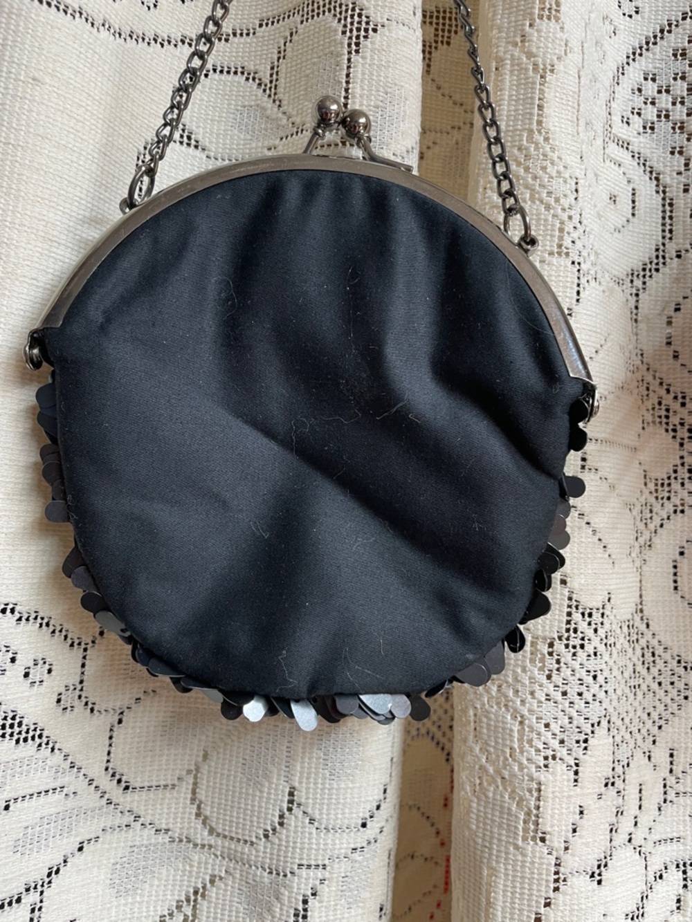 French Connection Black Sequin Round Crossbody & Brown Wristlet - Picture 3 of 9